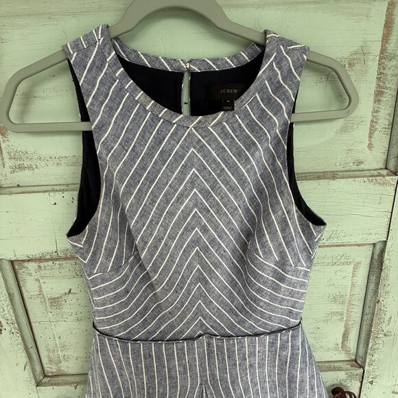 J‎ Crew 100% Linen Sleeveless Pleated Mini Dress Size 4 Lined Blue Summer - Picture 4 of 11